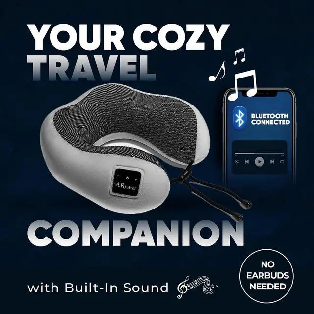 Alt view image 4 of 7 - Bluetooth Music Semicircular Neck Pillow Wireless Bluetooth Speaker Suitable Airplane,Bus,Train,Car,Office,and Outdoor Camping for Sleeping, Resting The Best Travel Essentials. (Light Gray)