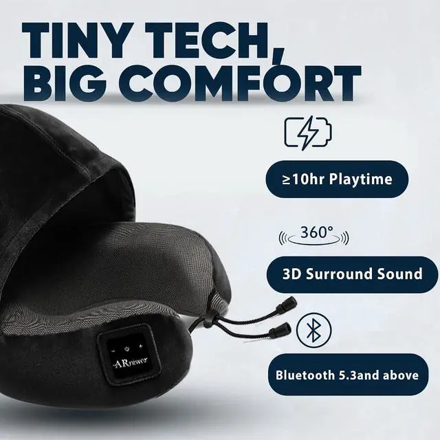 Alt view image 5 of 7 - Bluetooth Music Semicircular Neck Pillow with Hood Wireless Bluetooth Speaker Suitable Airplane,Car,Office,and Outdoor Camping for Sleeping, Resting The Best Travel Essentials. (Black)