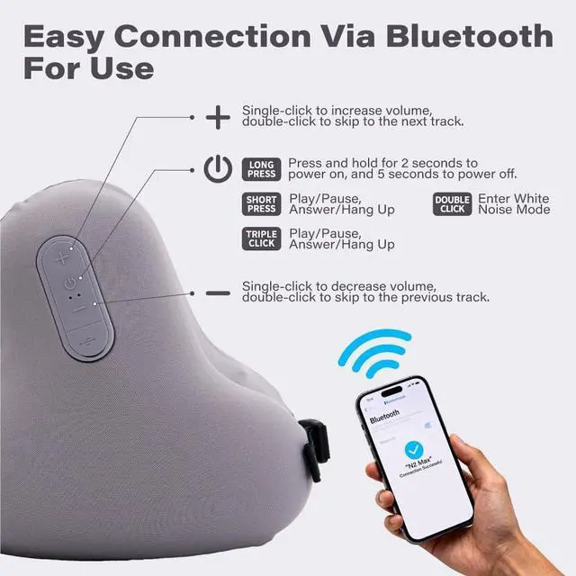 Alt view image 6 of 7 - Neck Travel Pillows for Airplanes with Bluetooth Headphones, Memory Foam Neck Travel Pillow for Airplanes, Long Flight Travel Pillow for Plane, Office, Cars, Home, Sleeping & Rest (Gray)