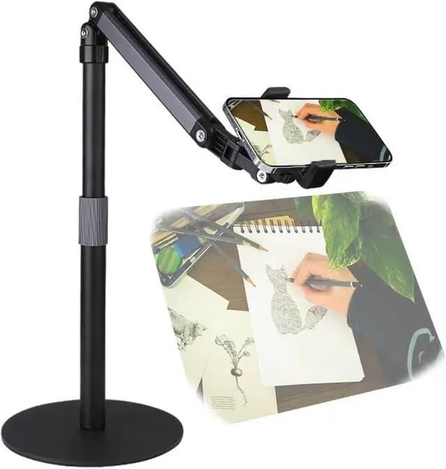 Main image of Heavy Duty Overhead Phone Stand for Desk Video Recording for iPhone Holder, with Extension Arm, 360° Swivel, for Filming, Meeting, Cooking, Painting and Crafting
