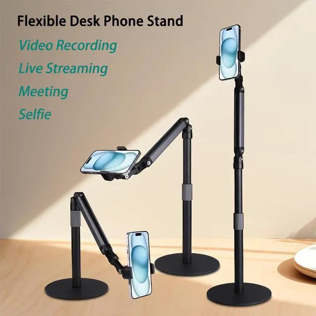 Alt view image 2 of 6 - Heavy Duty Overhead Phone Stand for Desk Video Recording for iPhone Holder, with Extension Arm, 360° Swivel, for Filming, Meeting, Cooking, Painting and Crafting