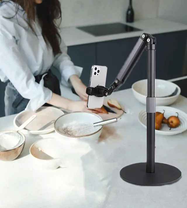 Alt view image 4 of 6 - Heavy Duty Overhead Phone Stand for Desk Video Recording for iPhone Holder, with Extension Arm, 360° Swivel, for Filming, Meeting, Cooking, Painting and Crafting
