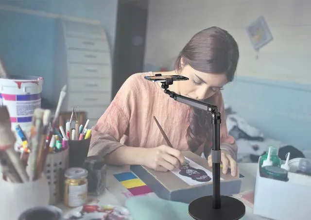 Alt view image 5 of 6 - Heavy Duty Overhead Phone Stand for Desk Video Recording for iPhone Holder, with Extension Arm, 360° Swivel, for Filming, Meeting, Cooking, Painting and Crafting