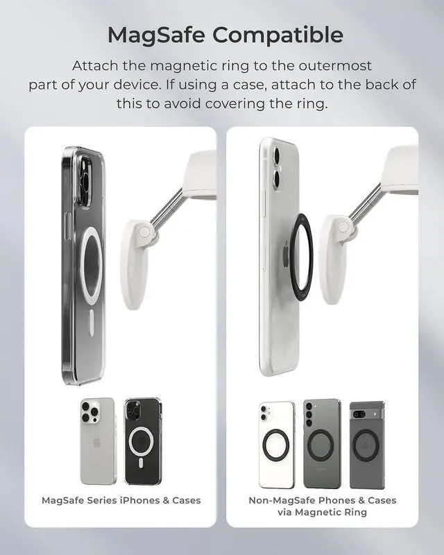 Alt view image 6 of 7 - Treker Travel Essentials Magnetic Airplane Phone Holder with 360° Rotation Swivel Head and Magnetic Ring Adapter for Universal Compatibility with MagSafe, Qi2, iPhone, and Android Smartphones