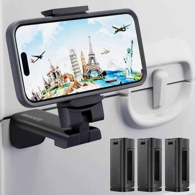 Main image of 3PCS Airplane Phone Holder Mount, Plane Travel Essentials, Black