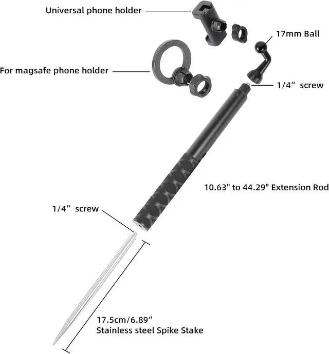 Alt view image 5 of 7 - Golf Tripod & Monopod 2-in-1 Phone Stand Holder with Spike Stake, 75" Extendable Selfie Stick Tripod for Recording Golf Swing, Magnetic Ground Mount for MagSafe & Smartphones - Stable Hands-Free Video