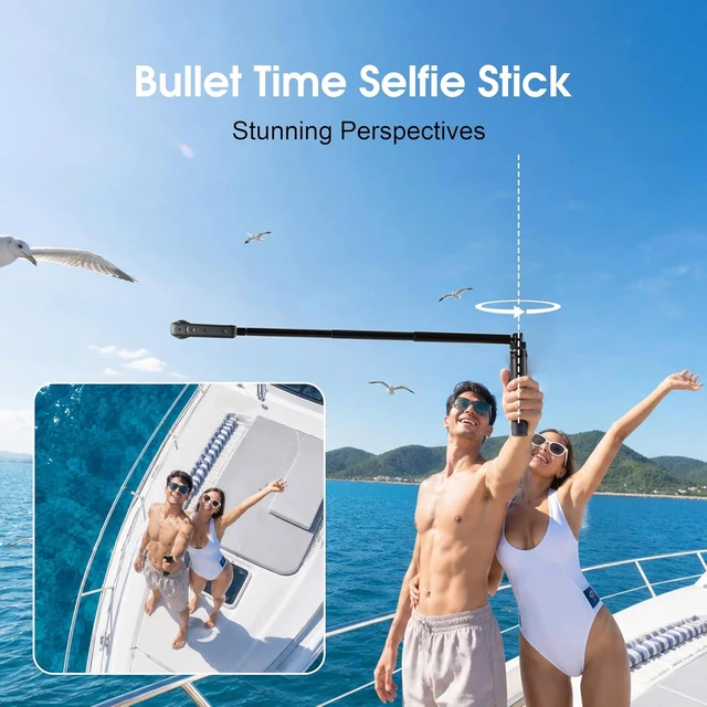 Alt view image 2 of 7 - Bullet Time Selfie Stick Tripod with Bluetooth Remote for Insta360 X5/X4/X3/GO Ultra/ACE Pro 2, 50" Invisible Extendable Camera Handle Grip for DJI OSMO 360 Action 6 5 Pro, GoPro 13 12 11 Max 2