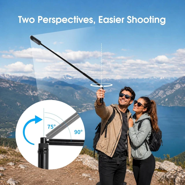 Alt view image 3 of 7 - Bullet Time Selfie Stick Tripod with Bluetooth Remote for Insta360 X5/X4/X3/GO Ultra/ACE Pro 2, 50" Invisible Extendable Camera Handle Grip for DJI OSMO 360 Action 6 5 Pro, GoPro 13 12 11 Max 2