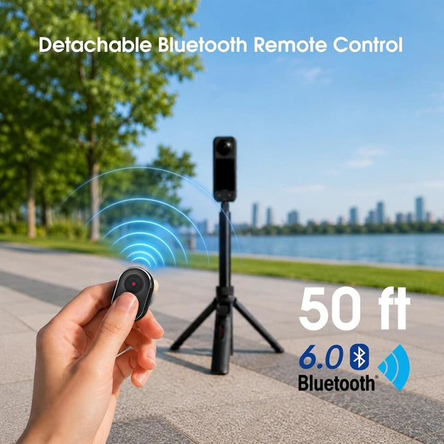 Alt view image 4 of 7 - Bullet Time Selfie Stick Tripod with Bluetooth Remote for Insta360 X5/X4/X3/GO Ultra/ACE Pro 2, 50" Invisible Extendable Camera Handle Grip for DJI OSMO 360 Action 6 5 Pro, GoPro 13 12 11 Max 2