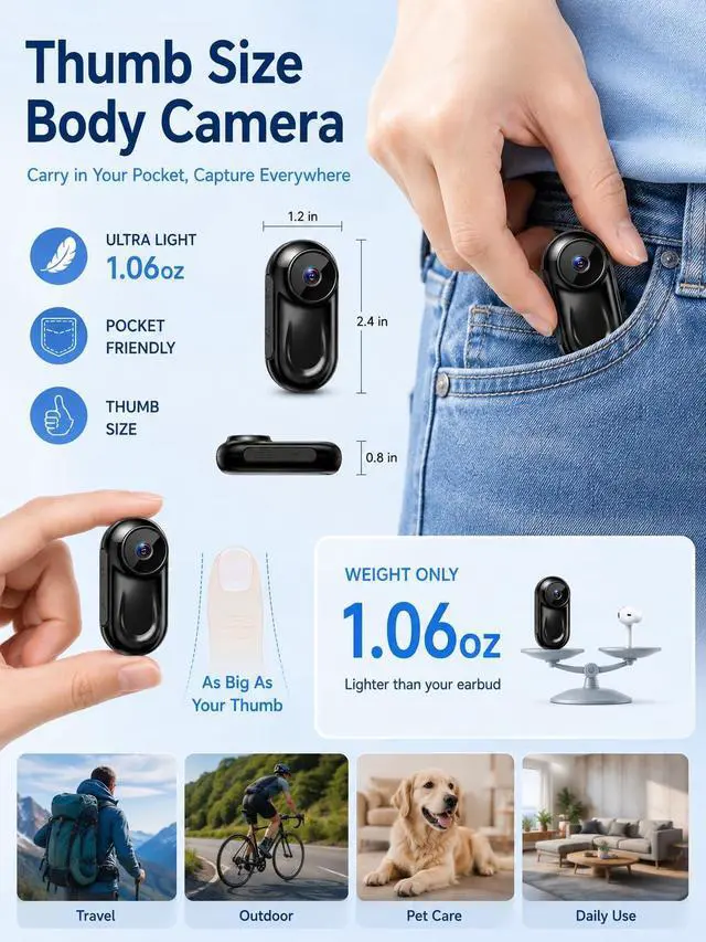 Alt view image 2 of 7 - Mini Body Camera 1080P, Small Action Camera