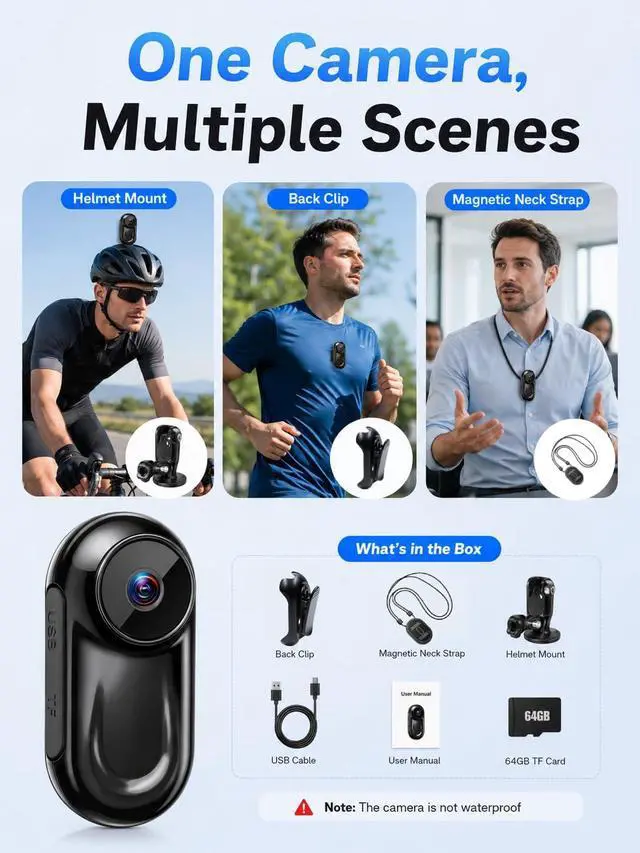 Alt view image 3 of 7 - Mini Body Camera 1080P, Small Action Camera