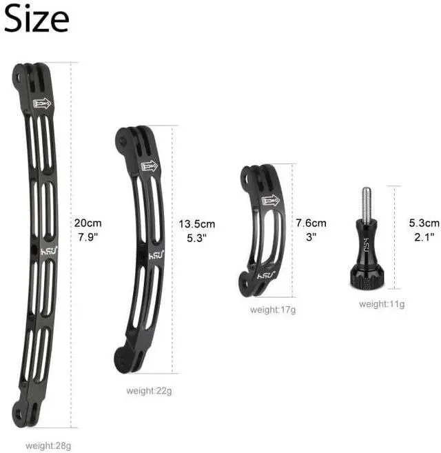 Alt view image 2 of 7 - Aluminum Alloy Curved Extension Arm Kit (7.9/5.3/3) (Black)