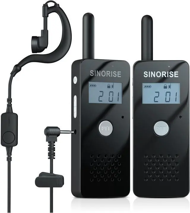 Main image of Mini Walkie Talkies 2-Pack, Two-Way Radios with Earpiece & Mic