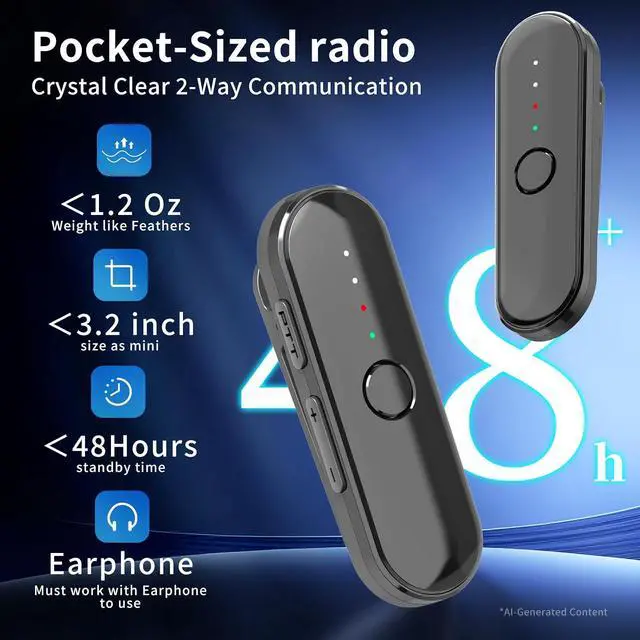 Alt view image 2 of 7 - Super Mini Walkie Talkies, Small Secure Clip-On Two Way Radio, Portable Walkie Talkie with Earpieces for Outdoor Sports, Restaurants, Retail Stores, Baseball, Hospital, Biking, Adults, 2 Pack