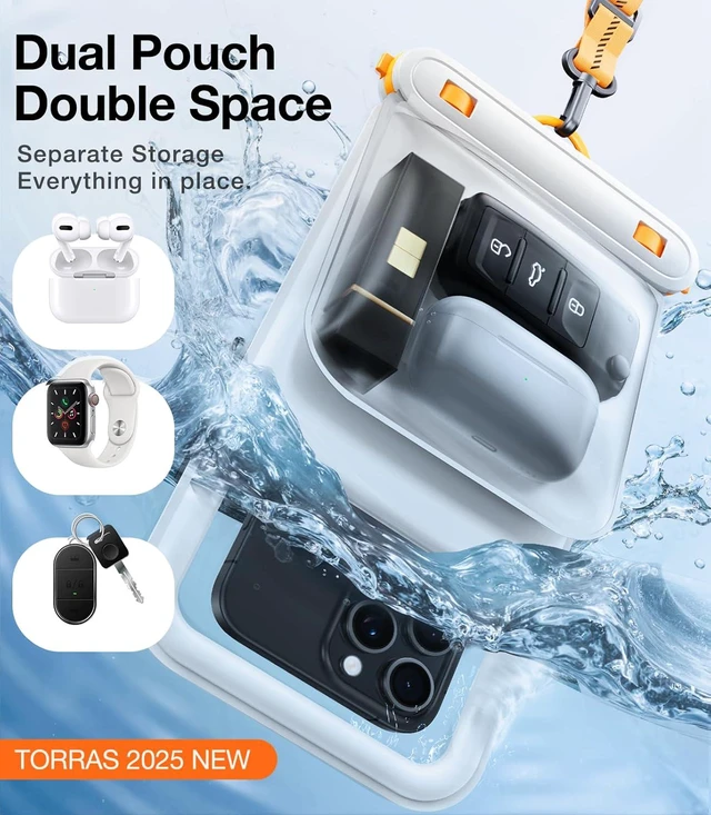 Alt view image 2 of 7 - IP68 Waterproof Floating Phone Pouch with Double Space 7.0", White