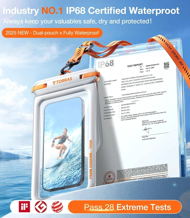 Alt view image 3 of 7 - IP68 Waterproof Floating Phone Pouch with Double Space 7.0", White