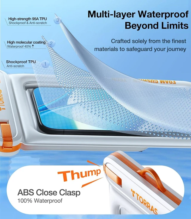 Alt view image 4 of 7 - IP68 Waterproof Floating Phone Pouch with Double Space 7.0", White