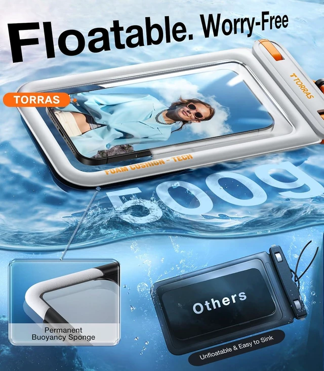 Alt view image 5 of 7 - IP68 Waterproof Floating Phone Pouch with Double Space 7.0", White