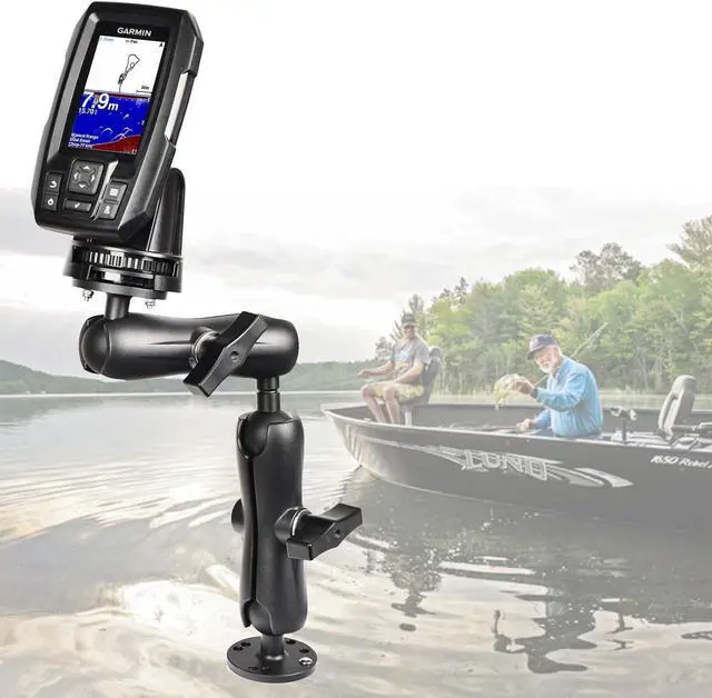 Alt view image 3 of 6 - Aluminum 1.5'' Ball Mount for Fish Finder,Tablet,ELD Holder, 14.76'' Extended Dual Arm, 2 AMPS Round Plates, Compatible with RAM C-Size Kits, Boat Marine Electronics Chartplotter Mount