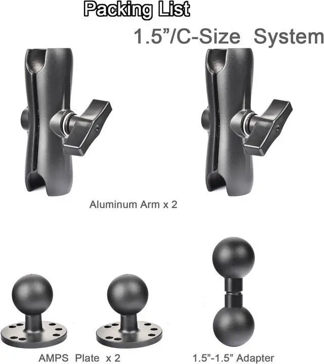 Alt view image 5 of 6 - Aluminum 1.5'' Ball Mount for Fish Finder,Tablet,ELD Holder, 14.76'' Extended Dual Arm, 2 AMPS Round Plates, Compatible with RAM C-Size Kits, Boat Marine Electronics Chartplotter Mount