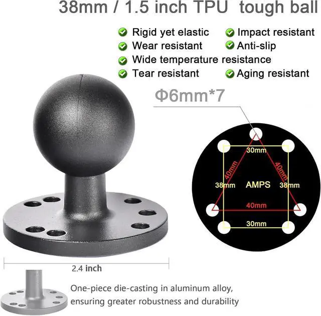 Alt view image 6 of 6 - Aluminum 1.5'' Ball Mount for Fish Finder,Tablet,ELD Holder, 14.76'' Extended Dual Arm, 2 AMPS Round Plates, Compatible with RAM C-Size Kits, Boat Marine Electronics Chartplotter Mount