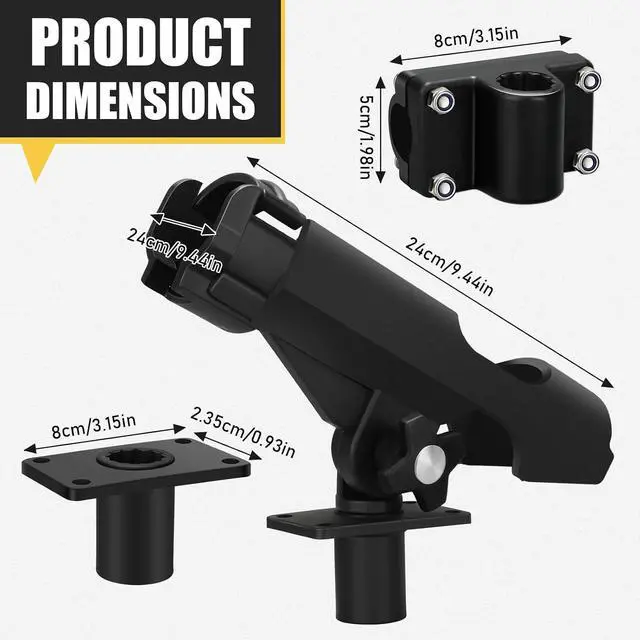 Alt view image 2 of 7 - Fishing Rod Holder for Boat Adjustable Rod Racks with Side Mount Bulk Swivel Pole Holders for Boats with Combo Mount, Fishing Accessories, Black