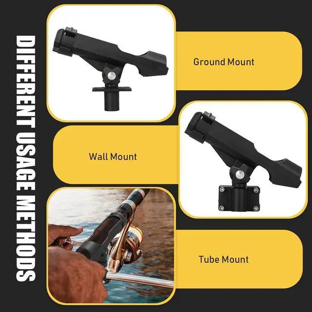 Alt view image 3 of 7 - Fishing Rod Holder for Boat Adjustable Rod Racks with Side Mount Bulk Swivel Pole Holders for Boats with Combo Mount, Fishing Accessories, Black