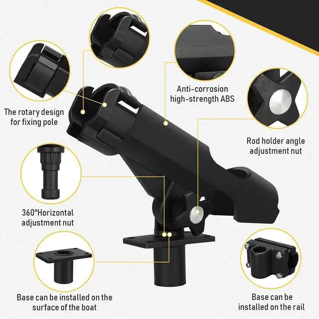 Alt view image 4 of 7 - Fishing Rod Holder for Boat Adjustable Rod Racks with Side Mount Bulk Swivel Pole Holders for Boats with Combo Mount, Fishing Accessories, Black