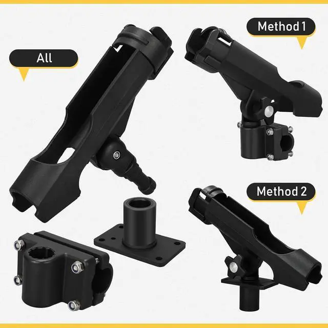 Alt view image 5 of 7 - Fishing Rod Holder for Boat Adjustable Rod Racks with Side Mount Bulk Swivel Pole Holders for Boats with Combo Mount, Fishing Accessories, Black