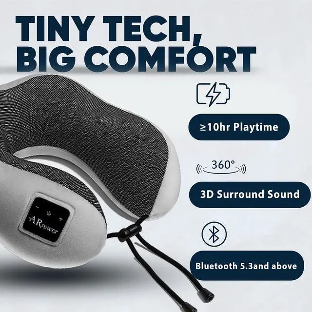 Alt view image 6 of 7 - Bluetooth Music Semicircular Neck Pillow Wireless Bluetooth Speaker Suitable Airplane,Bus,Train,Car,Office,and Outdoor Camping for Sleeping, Resting The Best Travel Essentials. (Light Gray)