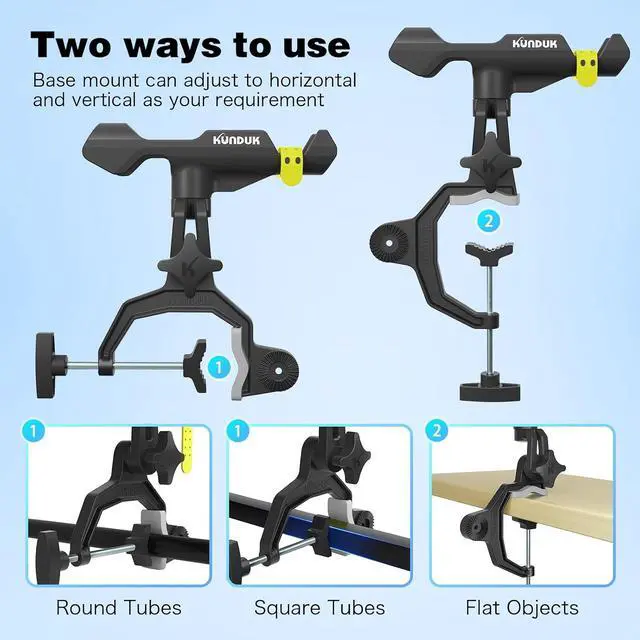 Alt view image 6 of 7 - Upgraded Fishing Rod Holder with Button-Lock 360° Dual Rotation,Universal Silicone Strap & Enlarged V-Clamp Fits Round/Square Tubes,Secure Adjustable Boat Fishing Gear for All Rod