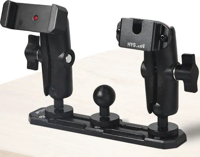 Main image of Heavy Duty Drill Base Track Holder for Trucks/Boats/Wall/Desk/Vehicles, w/ 1" Ball with T-Bolt, w/3.9 Inches Double Socket Arms-Mount for Phone & Handheld Radio & Shoulder Speaker Mic