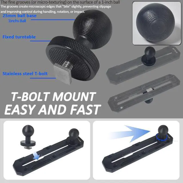 Alt view image 2 of 7 - Heavy Duty Drill Base Track Holder for Trucks/Boats/Wall/Desk/Vehicles, w/ 1" Ball with T-Bolt, w/3.9 Inches Double Socket Arms-Mount for Phone & Handheld Radio & Shoulder Speaker Mic