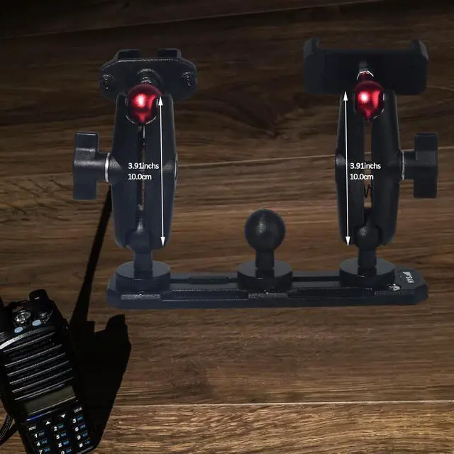Alt view image 5 of 7 - Heavy Duty Drill Base Track Holder for Trucks/Boats/Wall/Desk/Vehicles, w/ 1" Ball with T-Bolt, w/3.9 Inches Double Socket Arms-Mount for Phone & Handheld Radio & Shoulder Speaker Mic