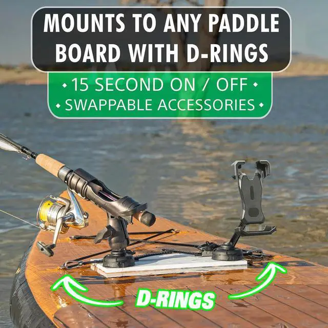 Alt view image 2 of 6 - SUP Angler Lite Universal Paddle Board Mount with Paddle Board Fishing Rod Holders, Phone Holders, Cup Holders; Paddle Board Accessories