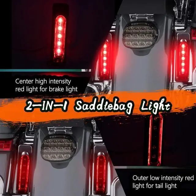 Alt view image 2 of 6 - Smoked LED Saddlebag Support Insert Turn Signal Lights, Keystone Auxiliary Filler Panel Brake Tail Lights for Harley Touring FLHR Road King FLHT FLHTC Electra Glide FLHRS 2014-2023