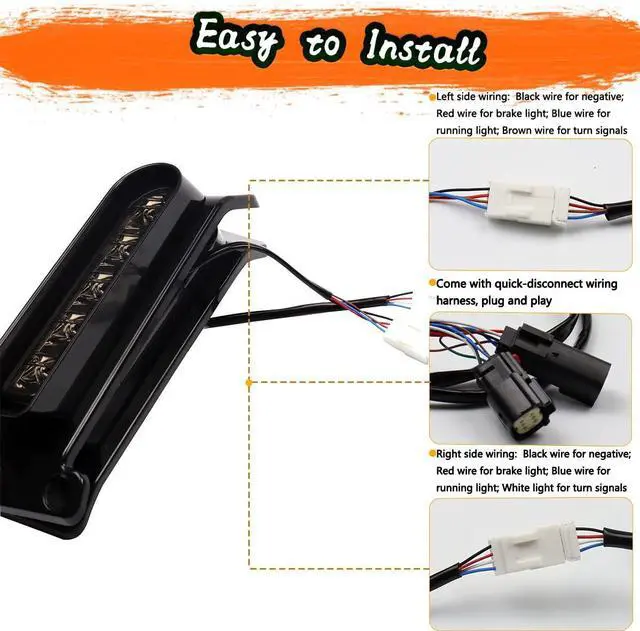 Alt view image 4 of 6 - Smoked LED Saddlebag Support Insert Turn Signal Lights, Keystone Auxiliary Filler Panel Brake Tail Lights for Harley Touring FLHR Road King FLHT FLHTC Electra Glide FLHRS 2014-2023