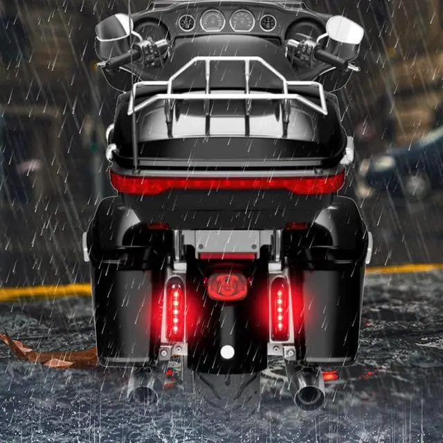 Alt view image 5 of 6 - Smoked LED Saddlebag Support Insert Turn Signal Lights, Keystone Auxiliary Filler Panel Brake Tail Lights for Harley Touring FLHR Road King FLHT FLHTC Electra Glide FLHRS 2014-2023