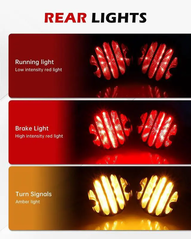 Alt view image 4 of 7 - Motorcycle Turn Signals LED Front and Rear Lights Grille Style Indicators Universal for Cruiser Tourings Café Racer Bobber Chopper Motorbikes (Chrome Front+Rear)