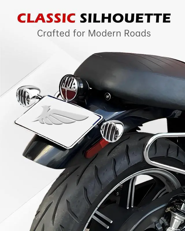 Alt view image 5 of 7 - Motorcycle Turn Signals LED Front and Rear Lights Grille Style Indicators Universal for Cruiser Tourings Café Racer Bobber Chopper Motorbikes (Chrome Front+Rear)