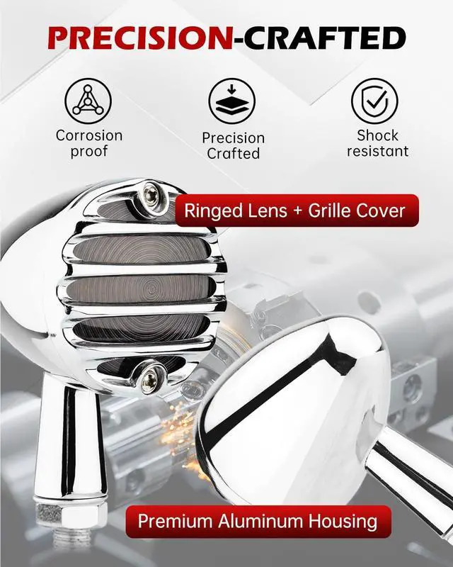 Alt view image 6 of 7 - Motorcycle Turn Signals LED Front and Rear Lights Grille Style Indicators Universal for Cruiser Tourings Café Racer Bobber Chopper Motorbikes (Chrome Front+Rear)