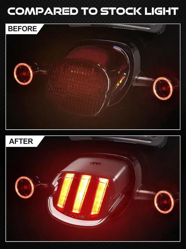 Alt view image 3 of 6 - LED Brake Tail Light for Harley Davidson Dyna Sportster Touring Softail, Rear Taillight with Strobe Function, Rear Turn Signals Plug & Play