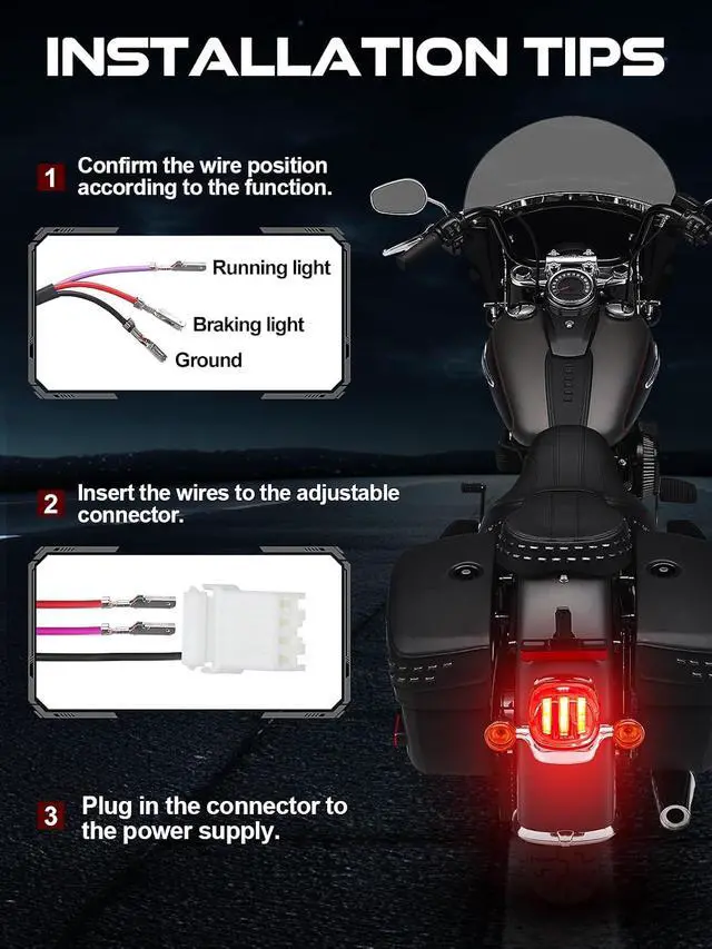 Alt view image 4 of 6 - LED Brake Tail Light for Harley Davidson Dyna Sportster Touring Softail, Rear Taillight with Strobe Function, Rear Turn Signals Plug & Play