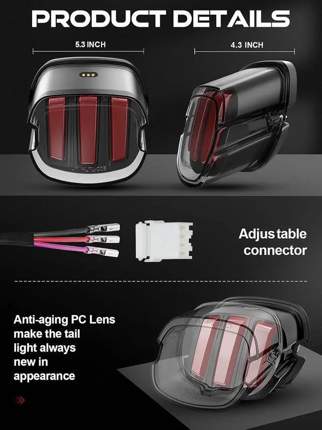 Alt view image 6 of 6 - LED Brake Tail Light for Harley Davidson Dyna Sportster Touring Softail, Rear Taillight with Strobe Function, Rear Turn Signals Plug & Play