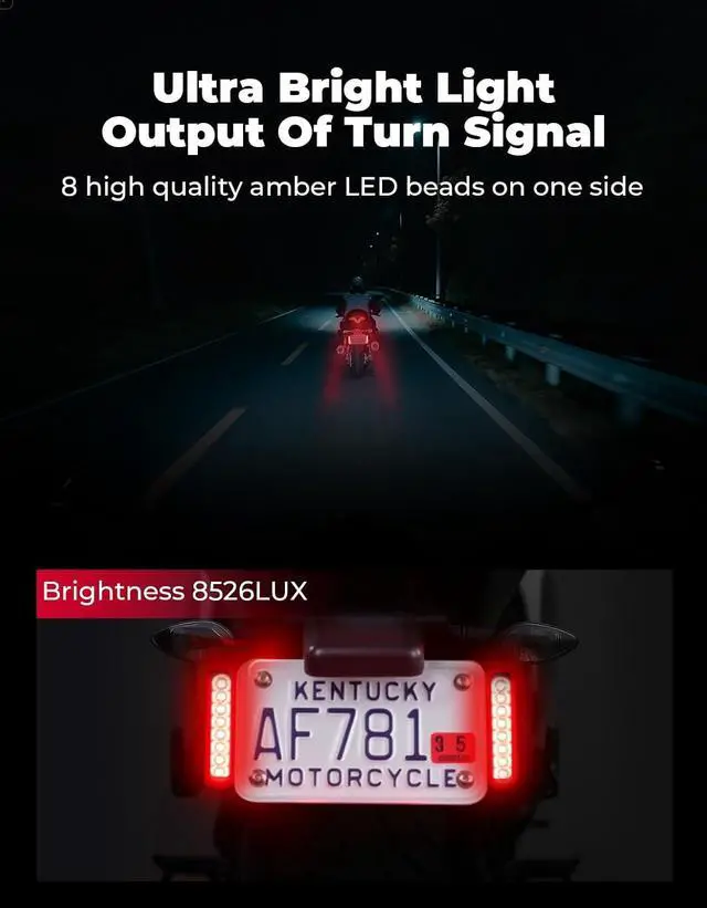 Alt view image 2 of 7 - Universal Motorcycle Brake Light with Turn Signals 12V Compact Dual Color Dirt Motorcycle Tail Light License Plate Indicator Light Waterproof, Black