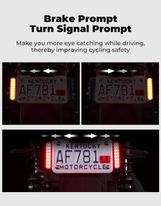 Alt view image 3 of 7 - Universal Motorcycle Brake Light with Turn Signals 12V Compact Dual Color Dirt Motorcycle Tail Light License Plate Indicator Light Waterproof, Black