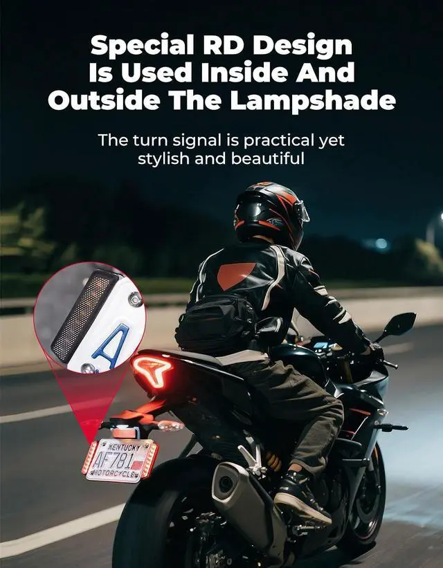 Alt view image 5 of 7 - Universal Motorcycle Brake Light with Turn Signals 12V Compact Dual Color Dirt Motorcycle Tail Light License Plate Indicator Light Waterproof, Black