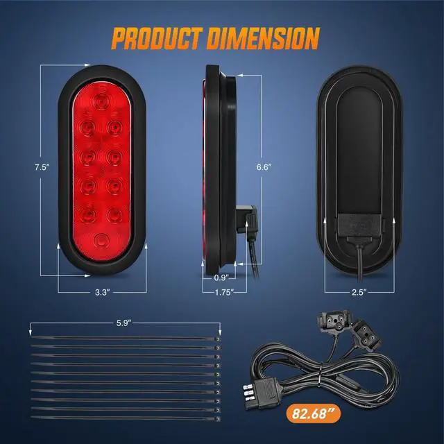 Alt view image 3 of 7 - Hitch Cargo Carrier Oval Light Kit 2PCS 6" Red w/Mounting Brackets