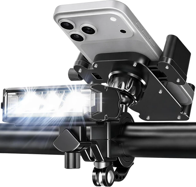 Main image of 2026 NEW 2-in-1 Detachable Bike Light Phone Holder, IPX5 Rechargeable Bicycle Headlight Mount, Adjustable for iPhone 17 16 15 Pro Max, Galaxy & 4.7-7" Phones