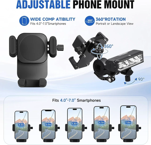 Alt view image 3 of 7 - 2026 NEW 2-in-1 Detachable Bike Light Phone Holder, IPX5 Rechargeable Bicycle Headlight Mount, Adjustable for iPhone 17 16 15 Pro Max, Galaxy & 4.7-7" Phones